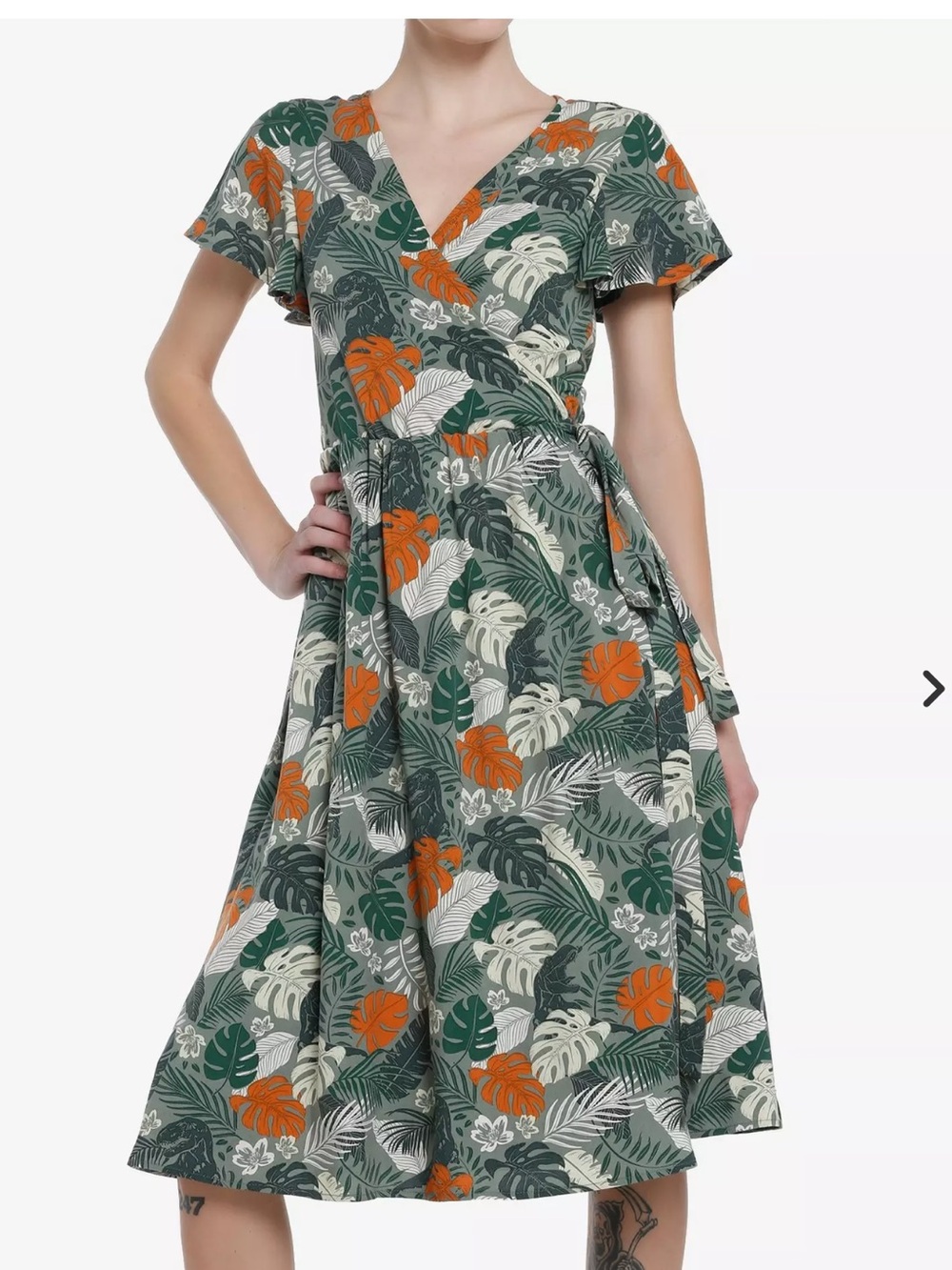 Her Universe Jurassic Park dinosaur Green Midi Wrap Dress